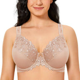 Embroidery Nude Full Coverage Minimizer Bra